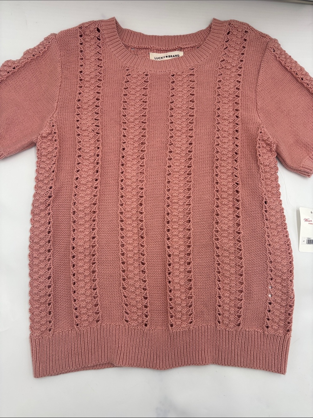 Lucky Brand Pointelle Knit Shorf-Sleeve Sweater
